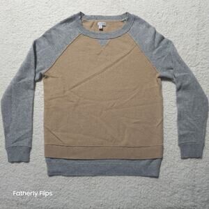 Halogen Cashmere Sweater S Petite Small Tan Gray Colorblock Raglan Layered Look